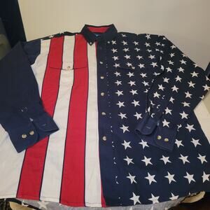 Wrangler Red White & Blue Stars & Stripes USA Collar Button Front Shirt Mens M